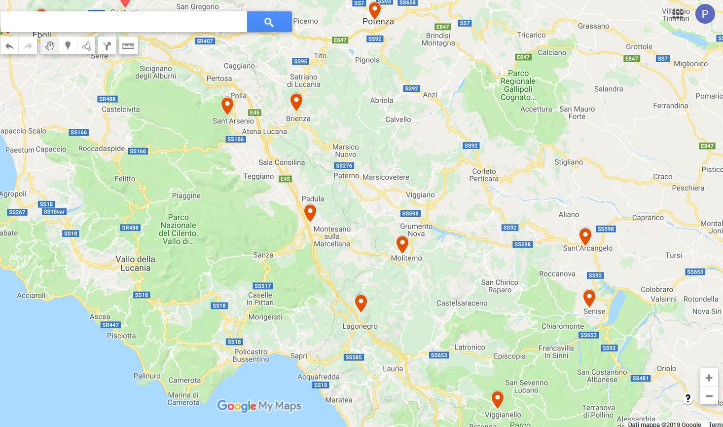 Le scuole dove ho insegnato nei primi anni in provincia di Potenza. Non si vede nella mappa, ma c’è anche l’IPC Tangorra di Venosa, vicino alla Puglia.